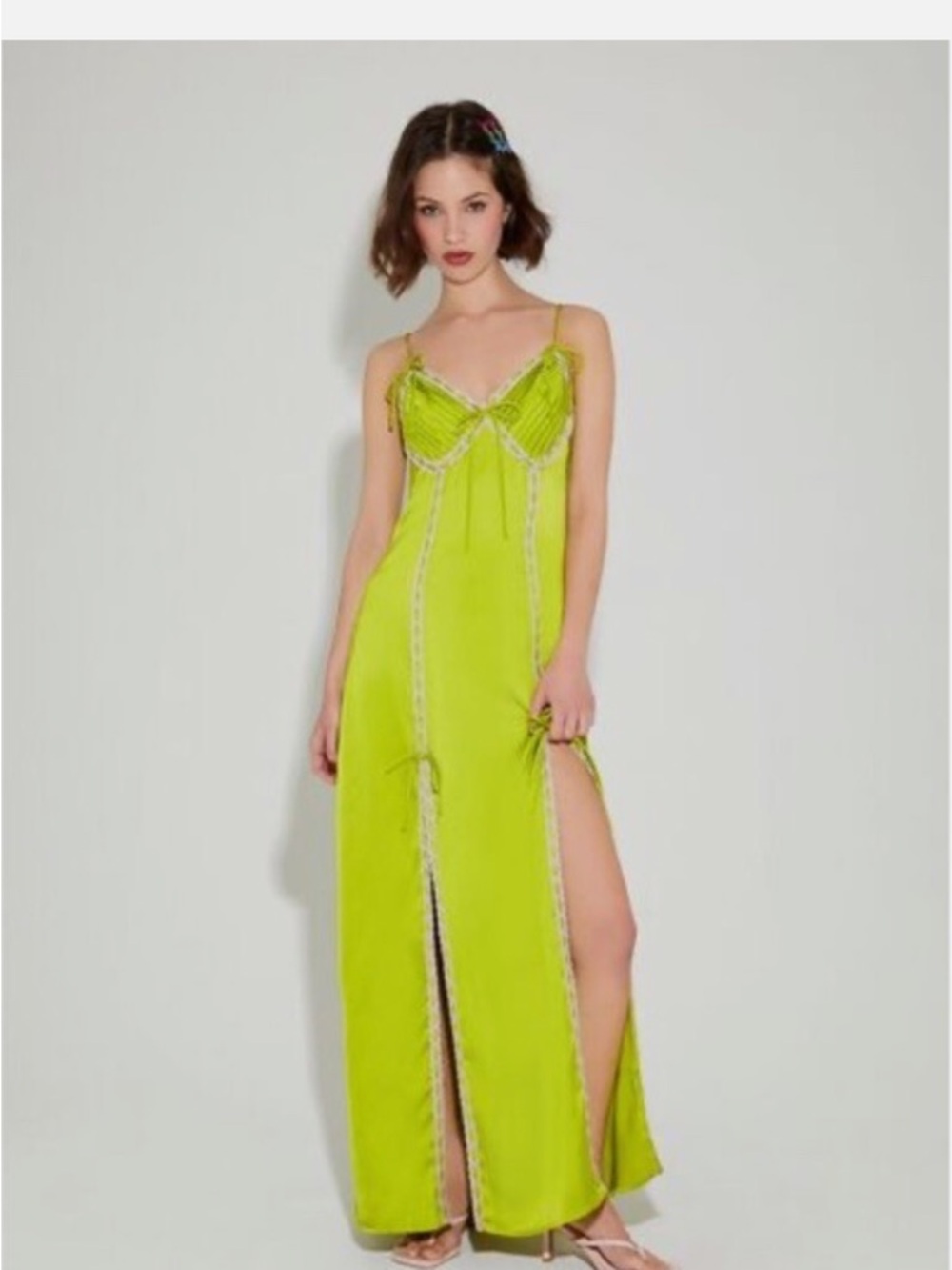 Forever 21 Betsy Johnson Lime Green Slip Dress with Lavender Lace Trim
